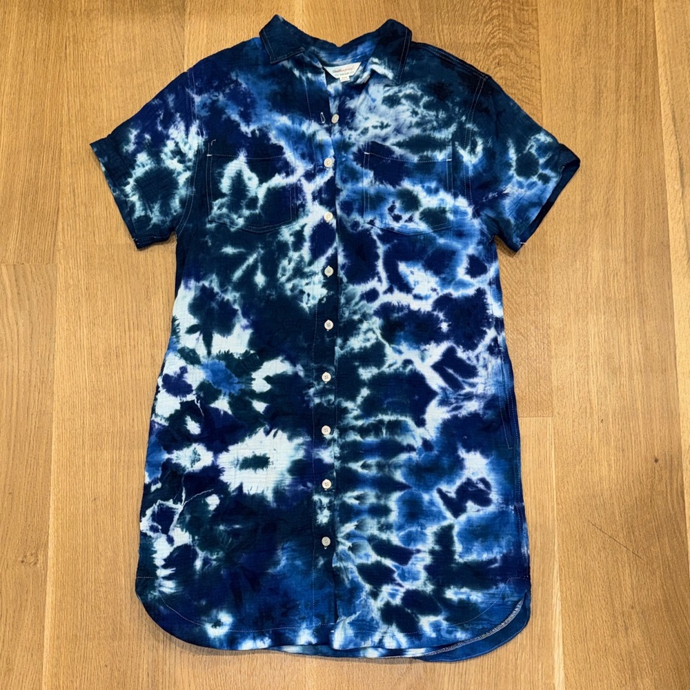 Weatherproof vintage cotton Blue Tie-Dye shirt dress size small